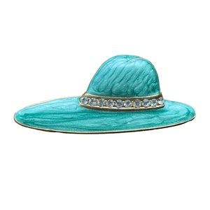 Colour Mates | Green Hat 18 Kt Gold Crystal Enamel European Hand Painted Brooch